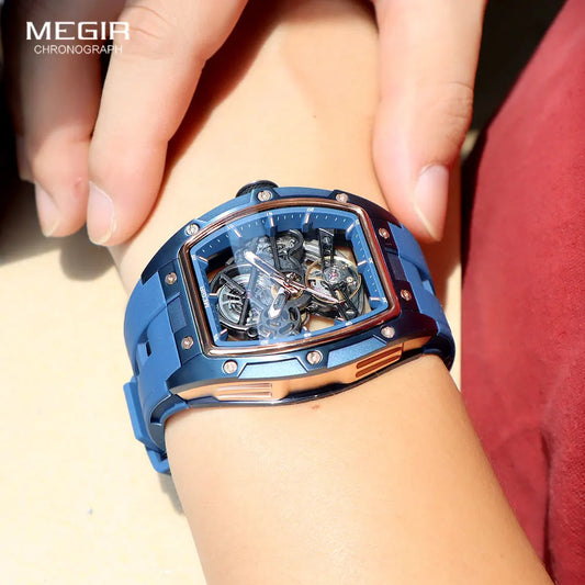 MEGIR 2242 Blue Automatic Men’s Watch Sport Mechanical Skeleton Waterproof