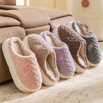 Cotton slippers for women in autumn and winter, new indoor home soft bottom, anti slip and warm plush cotton slippers for women