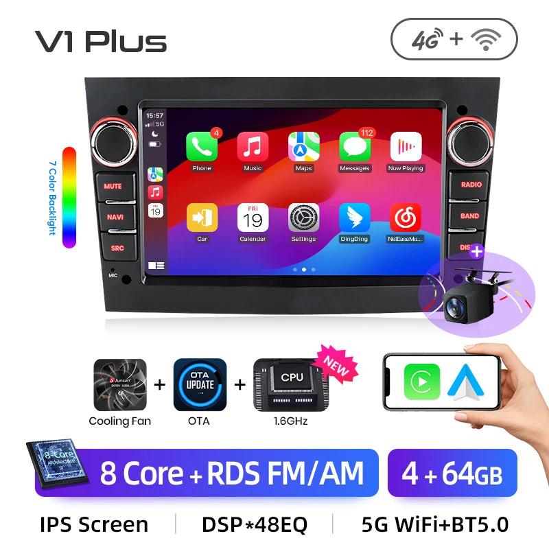 Junsun 4G Wireless CarPlay for Apple Android Auto Car Radio for Opel Astra Vectra Vauxhall Antara Zafira Corsa Vivaro Meriva RDS