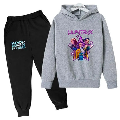 Kpop Demon Hunters Hot Cartoon Print Kids Autumn Spring Casual 2pcs Hoodie+Pants Tracksuits 2-13 Years Boys Girls Clothes Sets