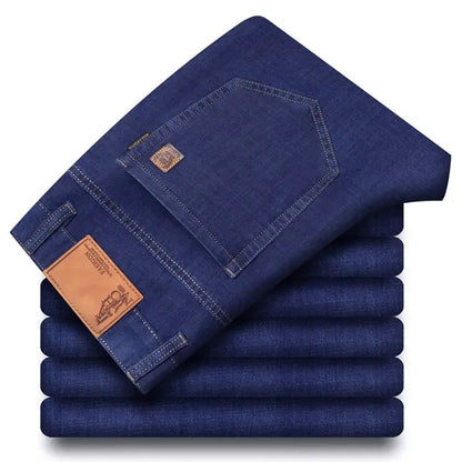 Spring Summer Business Jeans Men Light Blue Casual Straight Stretch Fashion Classic Work Denim Trousers Brand Clothing