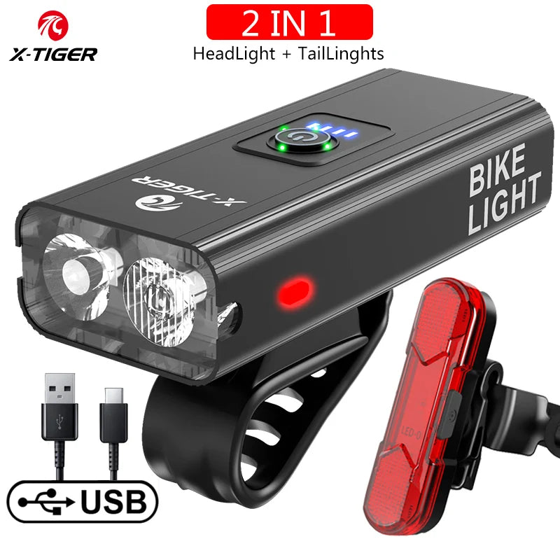 X-TIGER Waterproof MTB Bike Light Aluminum Alloy Road Cycling USB Rechargeable Headlight 2400 Lumens Bicycle Light Accessories