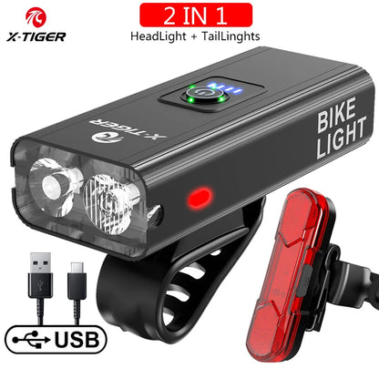 X-TIGER Waterproof MTB Bike Light Aluminum Alloy Road Cycling USB Rechargeable Headlight 2400 Lumens Bicycle Light Accessories