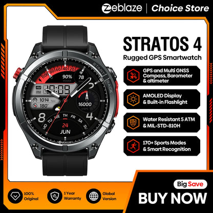 NEW 2025 Zeblaze Stratos 4 GPS Smartwatch 1.43" AMOLED Compass Voice Call