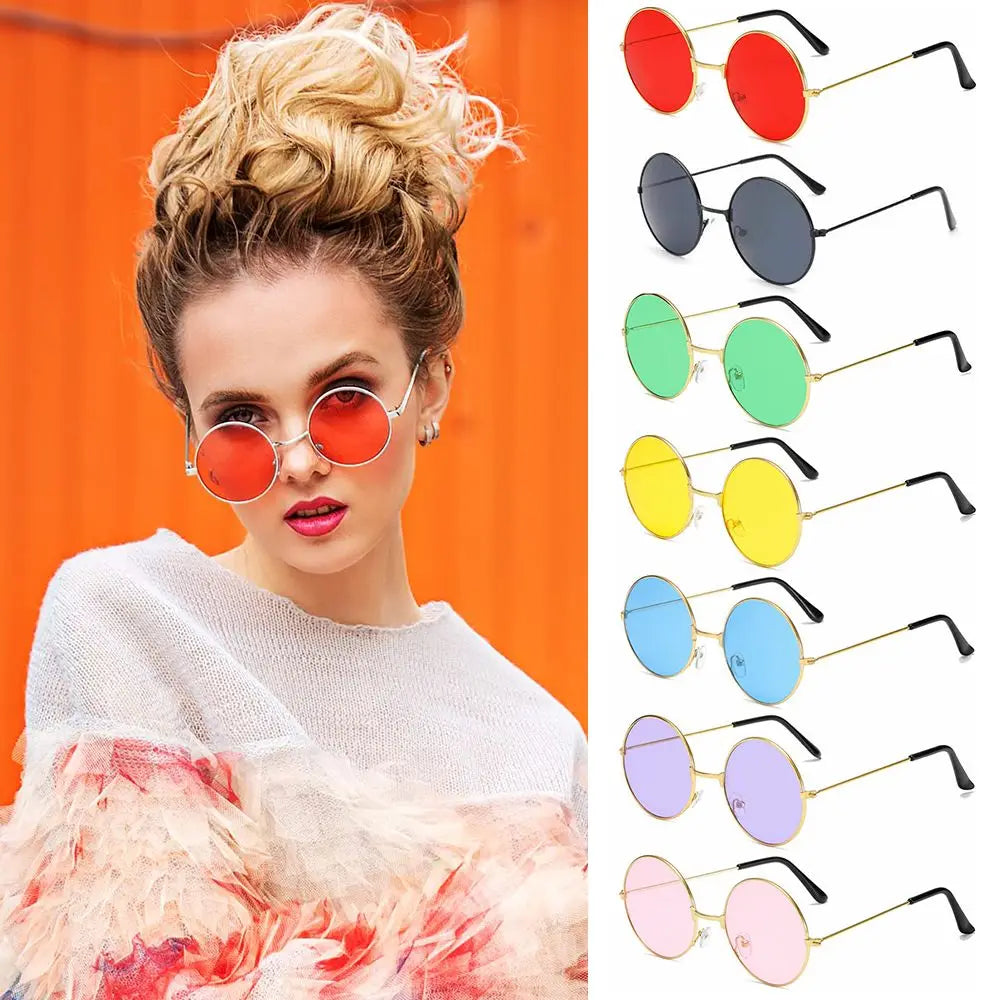 Retro Round Hippie Sunglasses Unisex Metal Circle UV Protection Trendy Party Shades