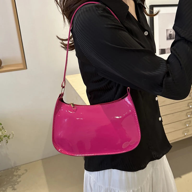 Retro PU Leather Shoulder Bag – Solid Color Casual Designer Handbag for Women