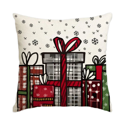 1pc/4pcs Christmas Pillow Cover, Black and Red Buffalo Plaid Celebration Christmas Tree Snowflake Decoration Sofa Cushion Cover