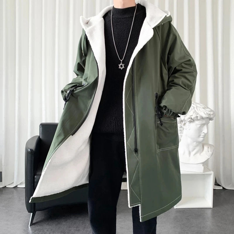 2025 Winter Coat Men Hooded Thick High Quality Trench Coat Men fashion Windbreakers Casual Jackets Hip Hop Streetwear Coat S-3XL