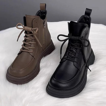 Winter Women's Boots Plush New Platform Warm Short Boots Flat Bottom Comfortable Outdoor Lace Up Ankle Boots Fashion Shoes 2025