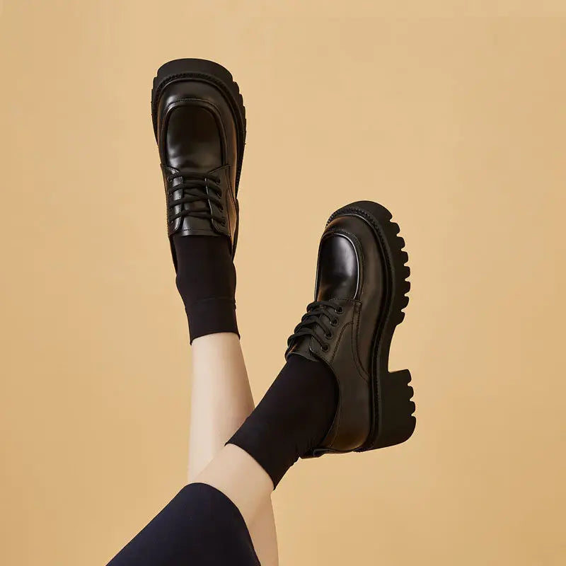 Shoes Woman Flats Clogs Platform Autumn Oxfords British Style Dress Creepers New Retro Fall Winter Leather Preppy Cross Black Ru