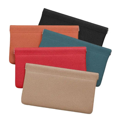 Self-Closing Long Wallet Artificial Leather Passport ID Cash Card Cable Holder