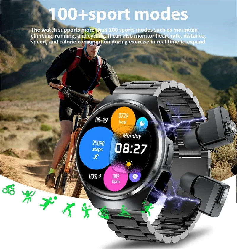 For Man Women New 2 in 1 Smart Watch With Earbuds Smartwatch TWS Bluetooth Earphone Heart Rate Blood Oxygen Monitor Sports Watch