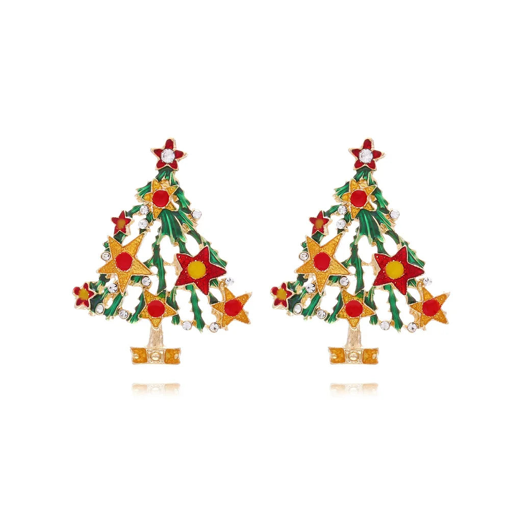 Christmas Jewelry Rhinestones Elk Earrings Christmas tree Drop Earrings for Woman Xmas Accessories Ear Studs Gifts