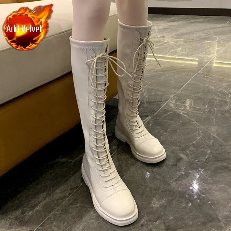 Footwear Elegant with Low Heels Ladies Boots Lace-up Shoes for Women Laces Black 2025 New Waterproof Winter Novelty Hot Fashion