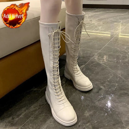 Footwear Elegant with Low Heels Ladies Boots Lace-up Shoes for Women Laces Black 2025 New Waterproof Winter Novelty Hot Fashion