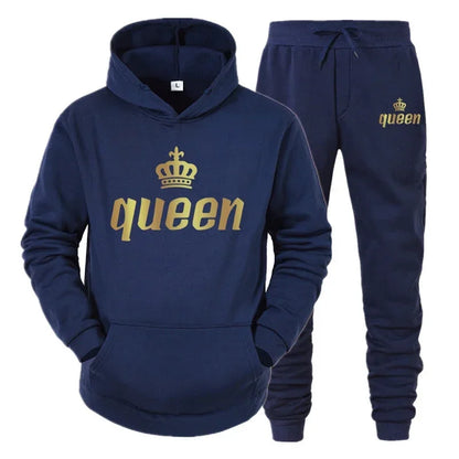 Men Women Tracksuit King And Queen Letter Print Hoodie and Jogger Pants Jogging Suit Sportswear Casual Fashion Couple Outfits