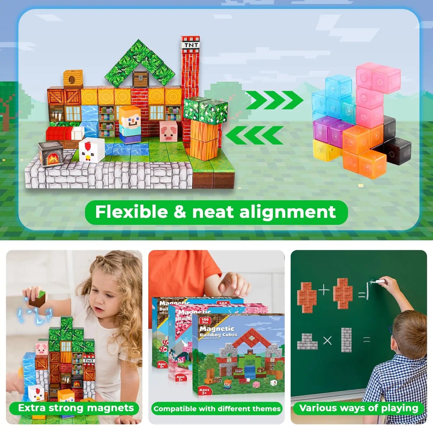 Magnetic Blocks 100PCS Magnetic Building Cube Game,Constructions Toys for Boys & Girls,STEM Montessori Stacking Toy for Children