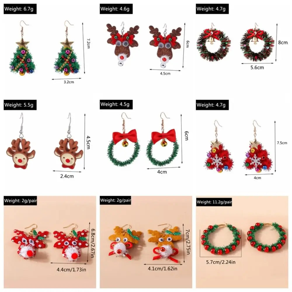 Merry Christmas Christmas Drop Earrings Xmas Tree Mix Styles New Year Earrings Decoration Alloy Wreath Circle Earrings Holiday