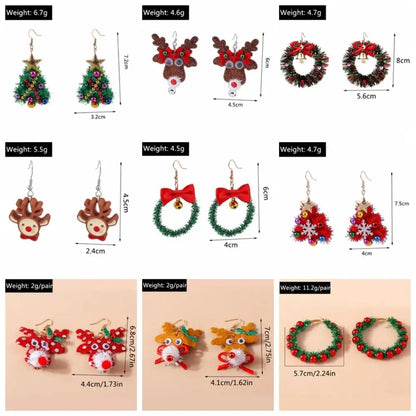 Merry Christmas Christmas Drop Earrings Xmas Tree Mix Styles New Year Earrings Decoration Alloy Wreath Circle Earrings Holiday