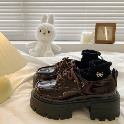 Shoes Woman Flats Clogs Platform Autumn Oxfords British Style Dress Creepers New Retro Fall Winter Leather Preppy Cross Black Ru