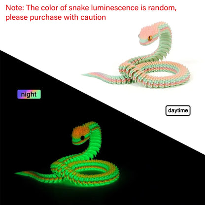 3D Printed Snake Luminous Movable Joint Simulation Snake Figurine Creative Home Office Desktop Decoration New Year Gifts Crafts