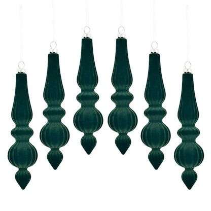 6pcs Flocked Velvet Christmas Gourd Pendant Plastic Shatterproof Christmas Cone Ball Set Reusable Xmas Tree Hanging Ornaments