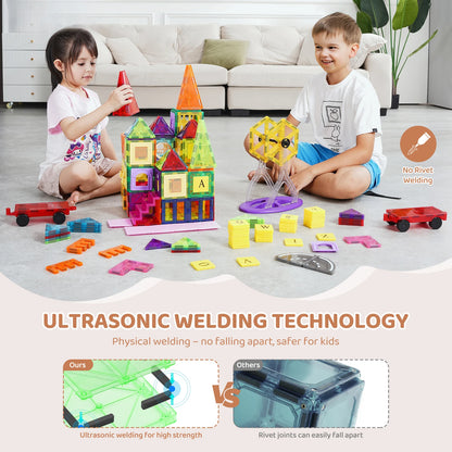 SucceBuy 181PCS Magnetic Tiles for Boys Girls Magnetic Blocks Building Set for Toddlers Educational Toys Kids Montessori Gifts