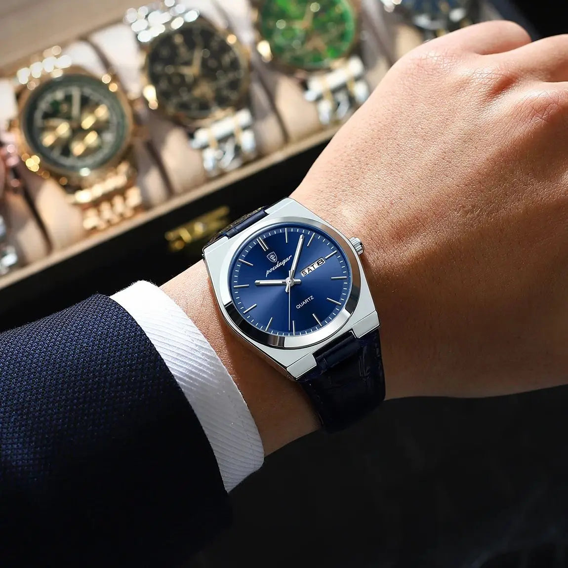 POEDAGAR Men's Luxury Quartz Watch Waterproof Luminous Date Week Outdoor