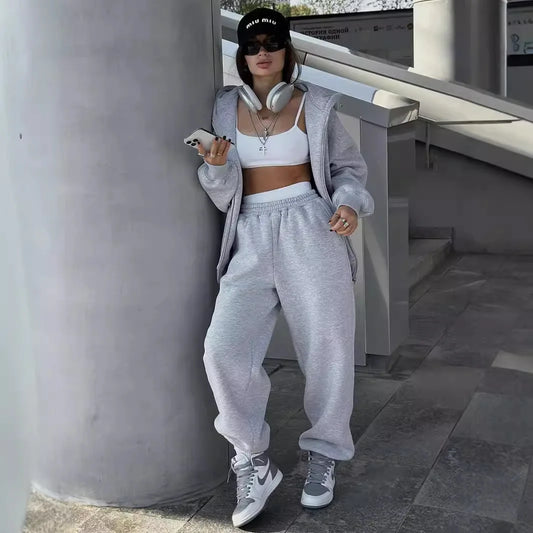 Women Tracksuit Pant Sets Long Sleeve Sweatshirts Solid Hooies Pencil Trousers Ankle Length Pants Pockets Casual 2025 Slim