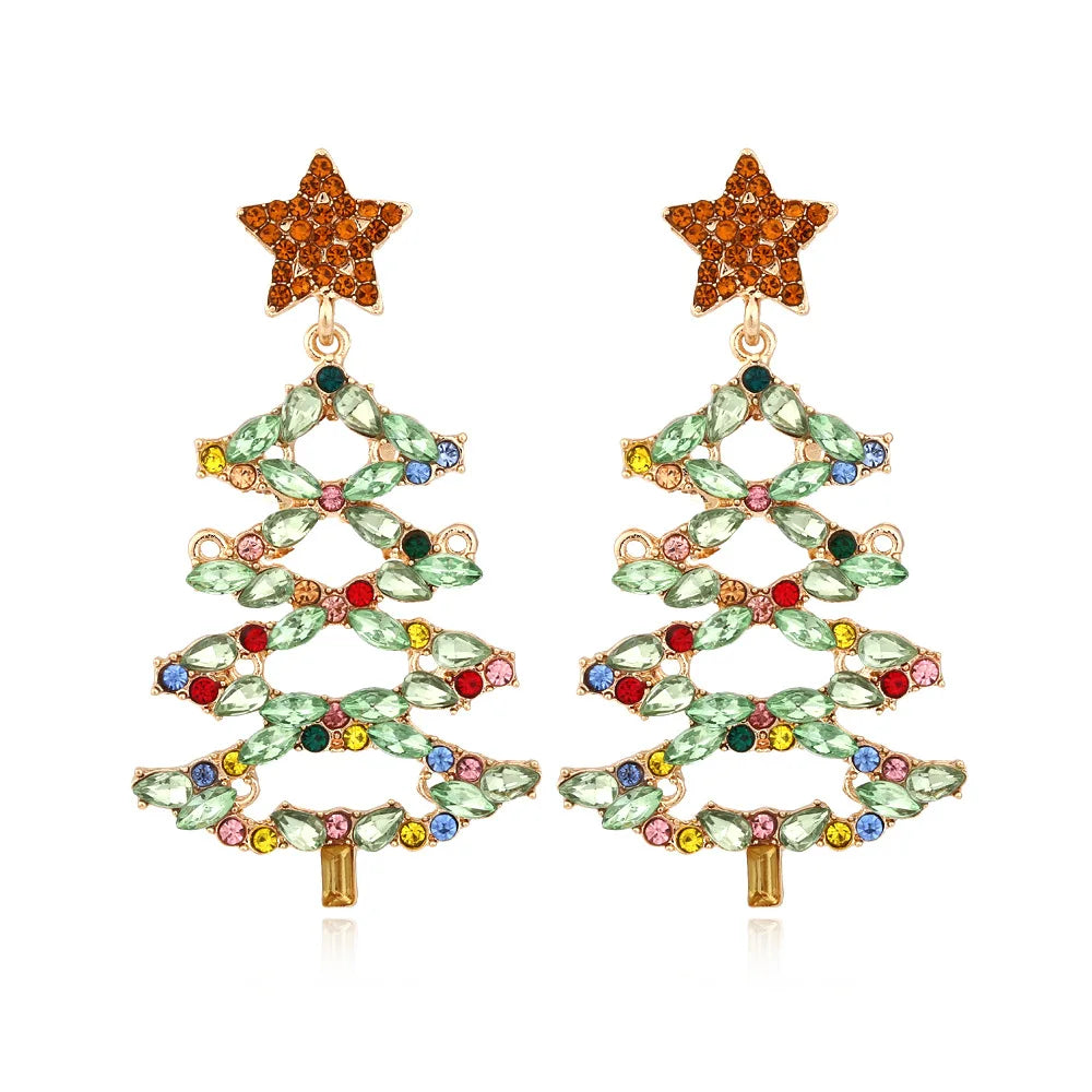 Christmas Jewelry Rhinestones Elk Earrings Christmas tree Drop Earrings for Woman Xmas Accessories Ear Studs Gifts