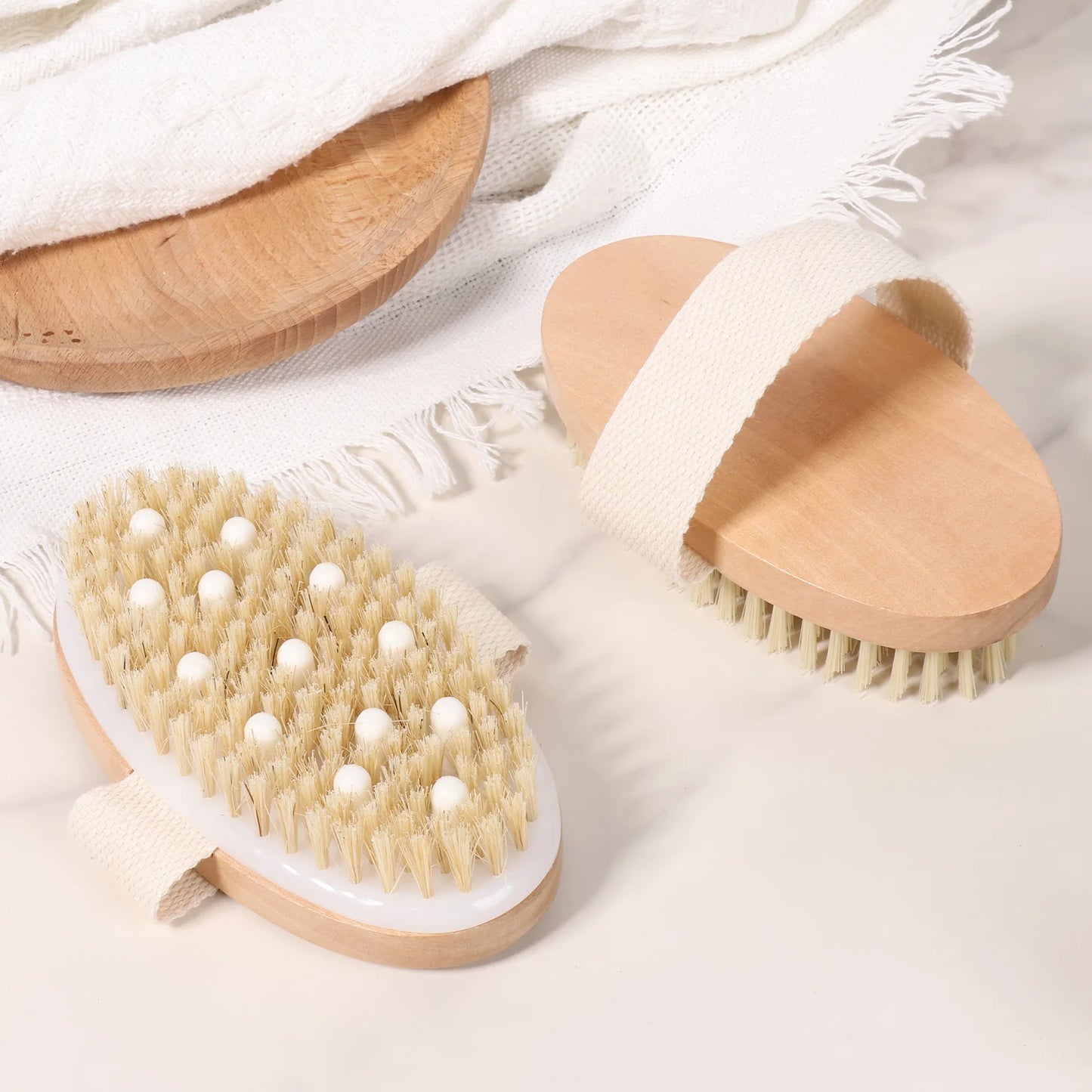Natural Bristle Body Brush Dry Skin Exfoliating Dead Skin Remover SPA Soft Brush