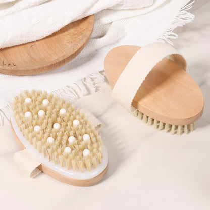 Natural Bristle Body Brush Dry Skin Exfoliating Dead Skin Remover SPA Soft Brush