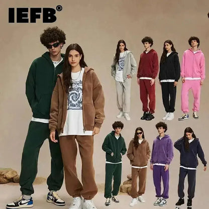 IEFB Men's Wear Wax Printing Vintage Male Hoodies Oversized Loose Zipper Water Washed Plush Sweatshirt Trendy New 9C9349
