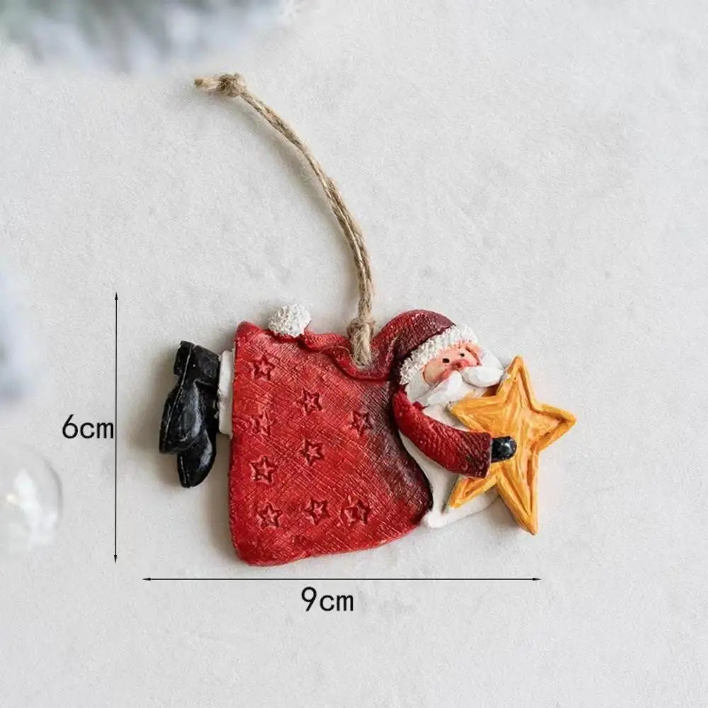 Christmas Resin Pendant Retro Painted Santa Claus Snowmen Horse Xmas Tree Hang Toys Ornaments New Year Decor Kid Gift