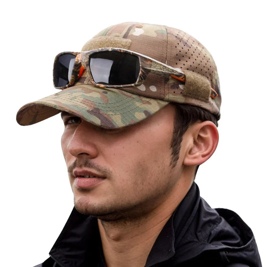 1Pcs Men Camouflage Baseball Cap with Velcro Autumn Sun Hat for Hunting Fishing Hiking Outdoor Sports Easy for Hold Sunglasses