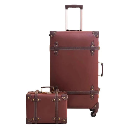 Vintage Suitcase set 2 piece , Women's Vintage Luggage set, Travel suitcase with boarding tote, handmade faux leather aluminum