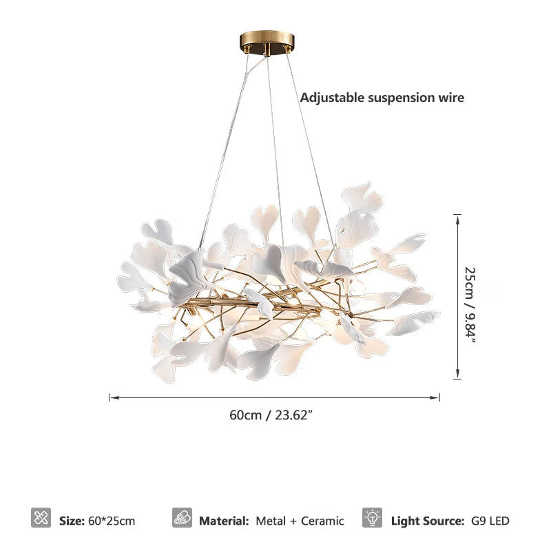 Tree branch chandelier Ceramic Ginkgo Leaves lamp luxury designer Living Room Bedroom Art Lobby Decoration restaurant bar lights