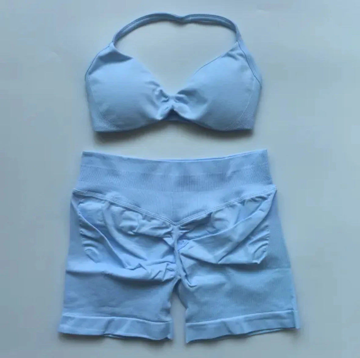 DFYIVE Yoga Gym Set 2 Piece Women Strappy Yoga Bra Top Workout Scrunch Shorts Sports Suit Fitness Clothes Seamless Yoga Set