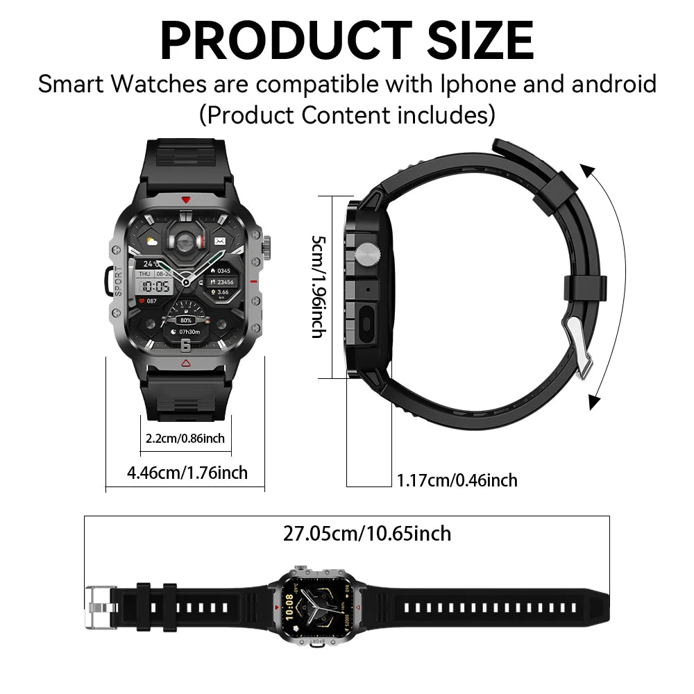 KESHUYOU Outdoor Smart Watch 2.01" HD LED Flashlight Bluetooth Talking Watch