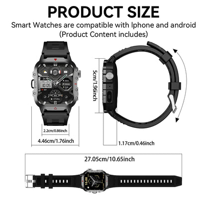 KESHUYOU Outdoor Smart Watch 2.01" HD LED Flashlight Bluetooth Talking Watch