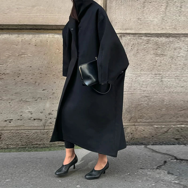Fashion Loose Women's Trench Coat Stand Collar Batwing Sleeve Oversized Long Coats 2025 New Autumn Casual Street Chic Outwear