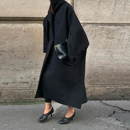 Fashion Loose Women's Trench Coat Stand Collar Batwing Sleeve Oversized Long Coats 2025 New Autumn Casual Street Chic Outwear