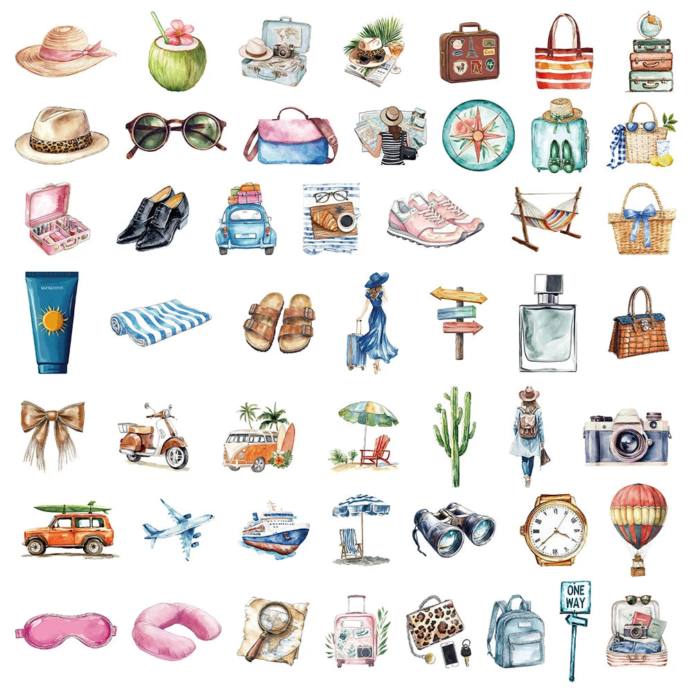 10/30/50/100pcs Retro Art Watercolor Travel Graffiti Stickers Aesthetic Decals Laptop Phone Diary Scrapbook Decoration Sticker