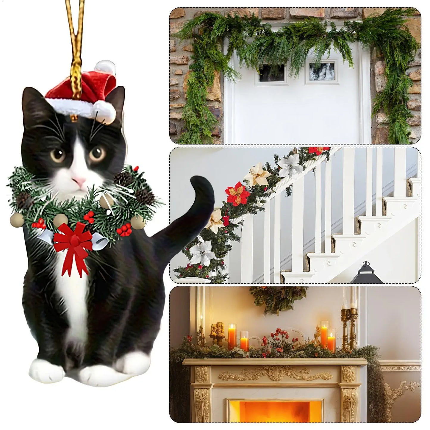 Cat Ornaments for Christmas Tree 2D Acrylic Pendant Cute Christmas Animal Ornaments for Home Fireplace Garden Workplace