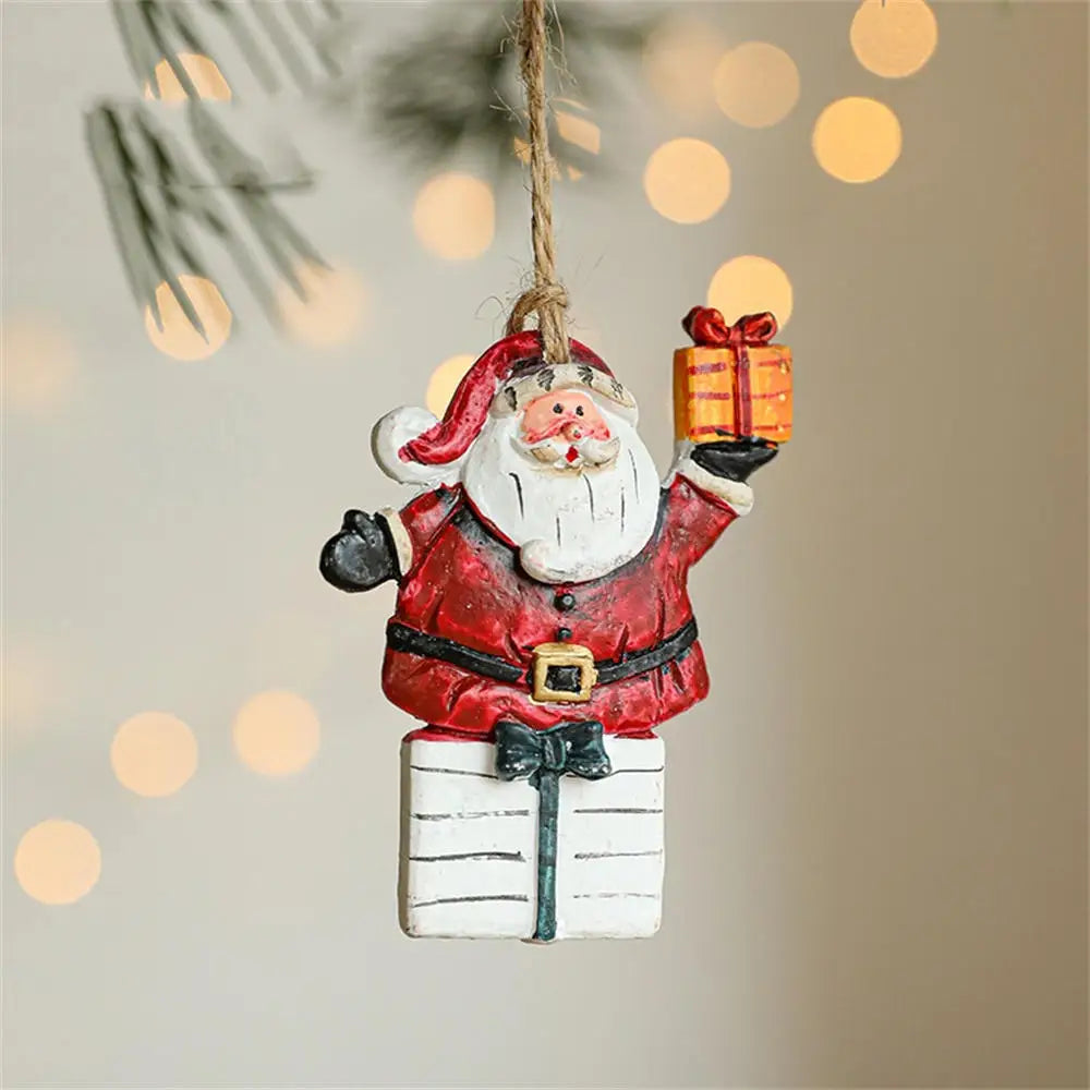 Christmas Resin Pendant Retro Painted Santa Claus Snowmen Horse Xmas Tree Hang Toys Ornaments New Year Decor Kid Gift