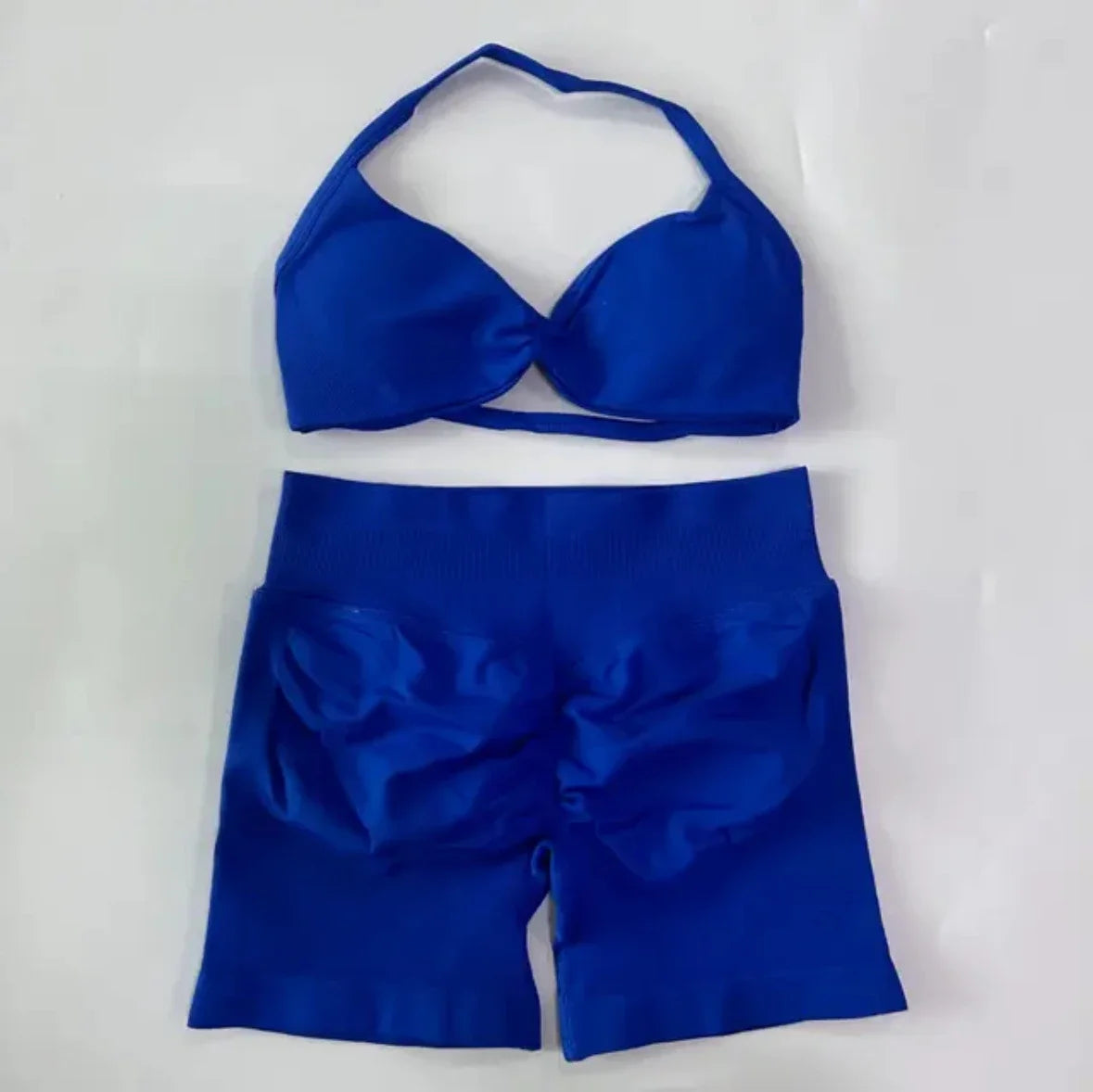 DFYIVE Yoga Gym Set 2 Piece Women Strappy Yoga Bra Top Workout Scrunch Shorts Sports Suit Fitness Clothes Seamless Yoga Set