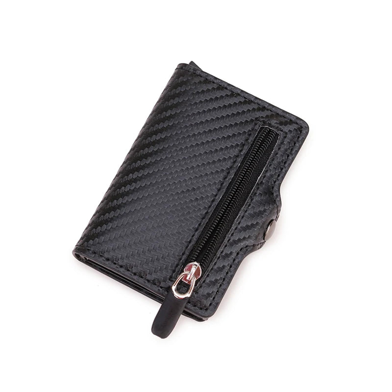 Men's Carbon Fiber RFID Wallet Leather Metal ID Credit Card Holder Business Case