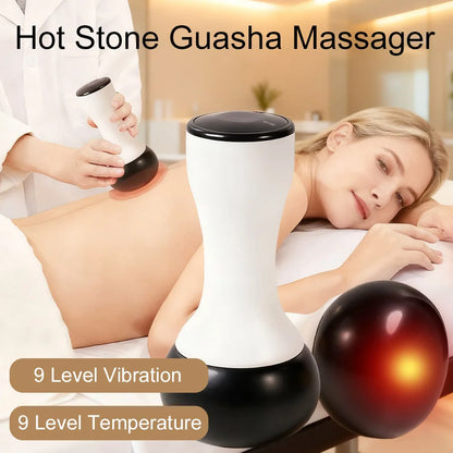 Hot Stone Vibration Massager Bianstone Guasha SPA Therapy Muscle Relaxation Tool