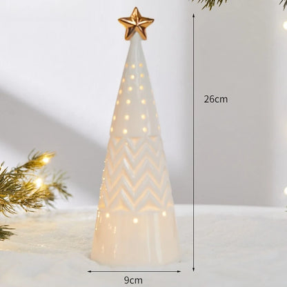Glowing Ceramic Christmas Light Decorations LED Christmas Tree Luminous Hut Desktop Home Ornaments Scene Props Xmas Gifts