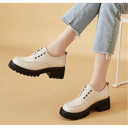 Shoes Woman Flats Clogs Platform Autumn Oxfords British Style Dress Creepers New Retro Fall Winter Leather Preppy Cross Black Ru